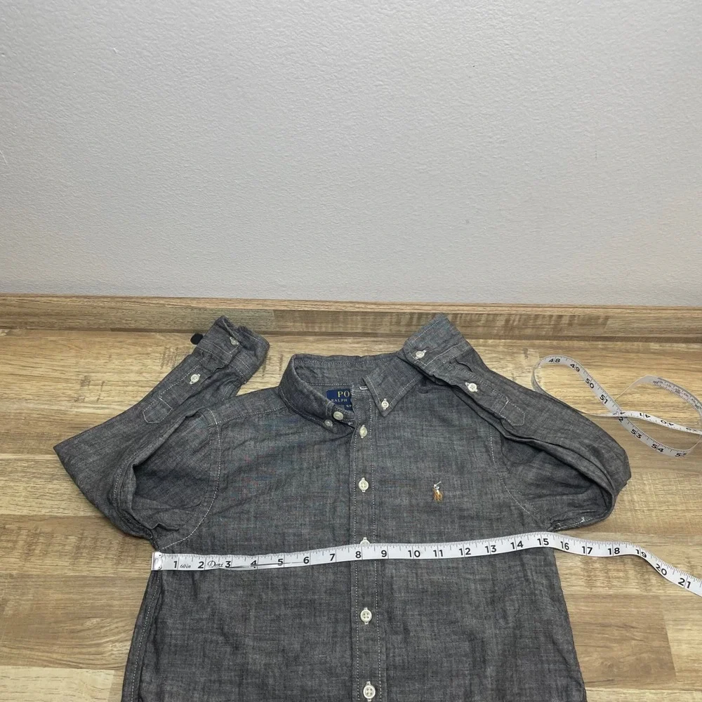 Polo Ralph Lauren Boys Gray Chambray Button Down Shirt Size Small 8 Long Sleeve